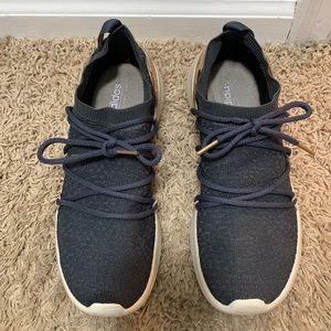 Women’s grayish-blue and gold Adidas slip on sneaker size 8.5